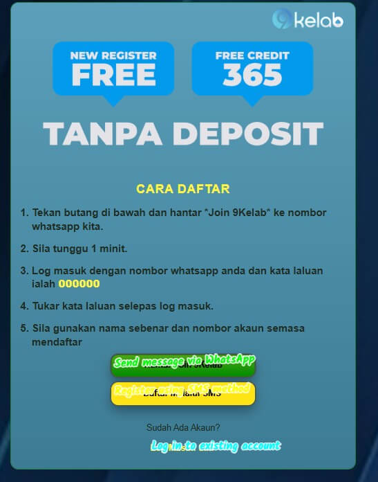 9kelab sign up login screenshot 1