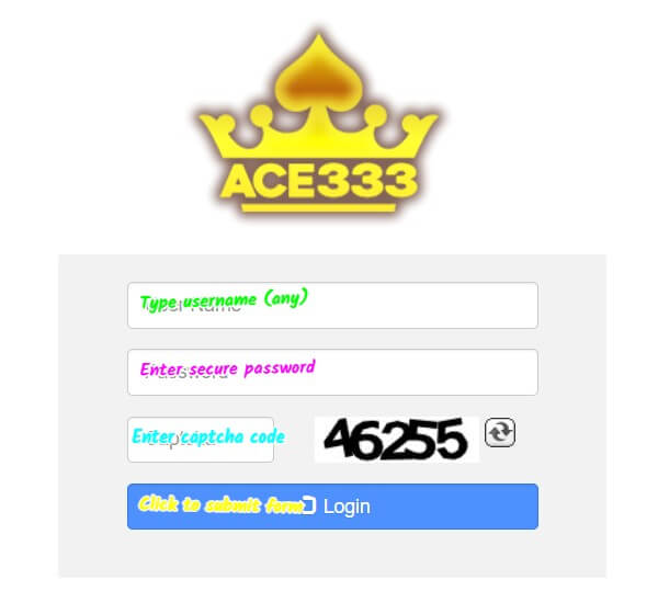 ace333 sign up login screenshot