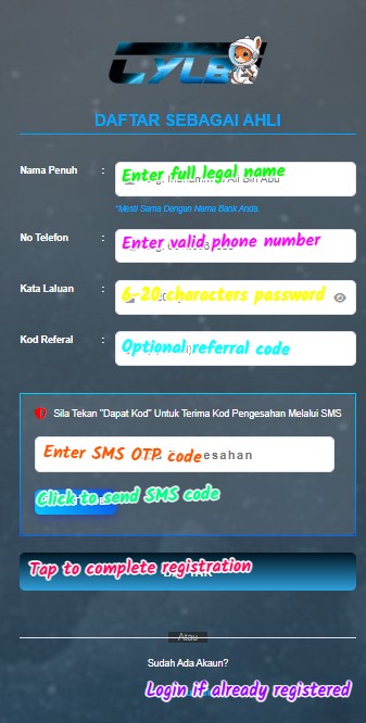 cyl88 sign up login screenshot 1