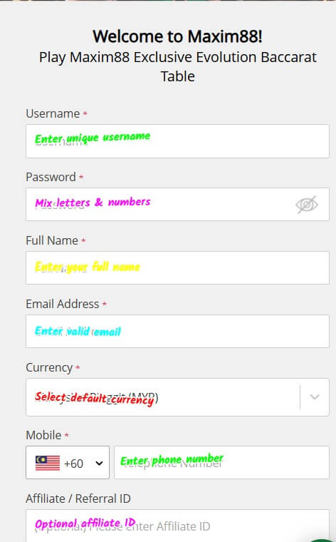 maxim88 sign up login screenshot 1