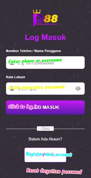 pavillion88 sign up login screenshot 2