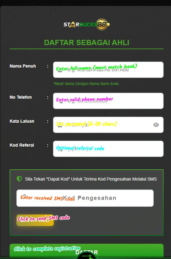 starbuck88 sign up login screenshot 1
