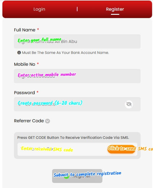 JK8 sign up login screenshot 1