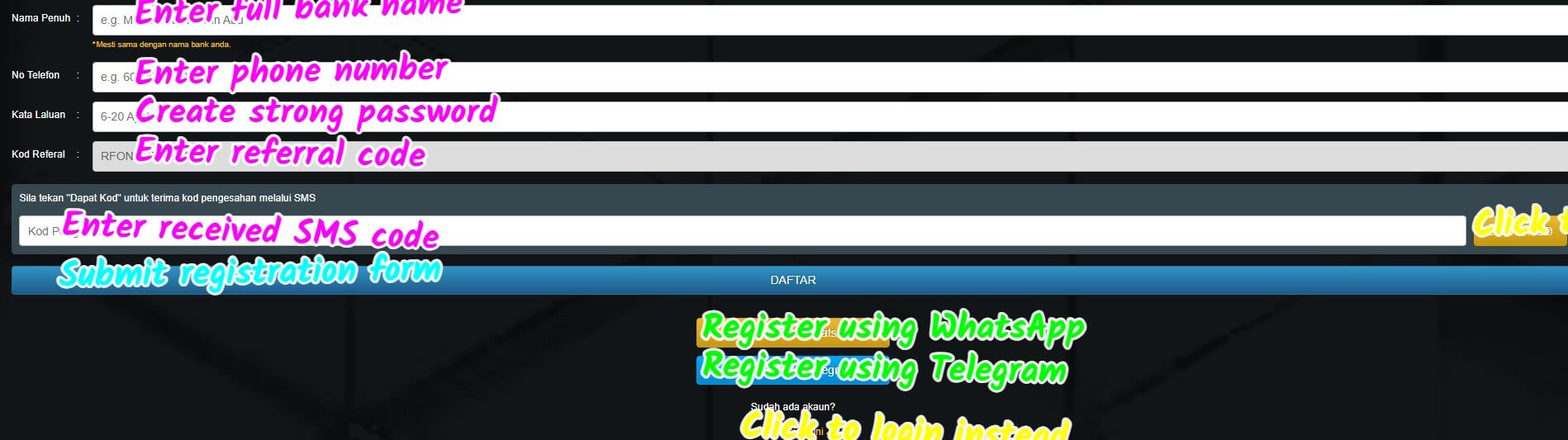 Ong777 sign up login screenshot 1