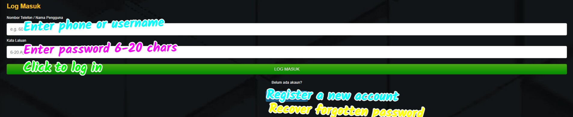 Ong777 sign up login screenshot 2