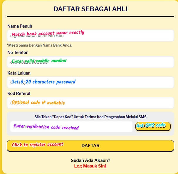 borneo777 sign up login screenshot 1