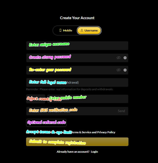 goat77 sign up login screenshot 3