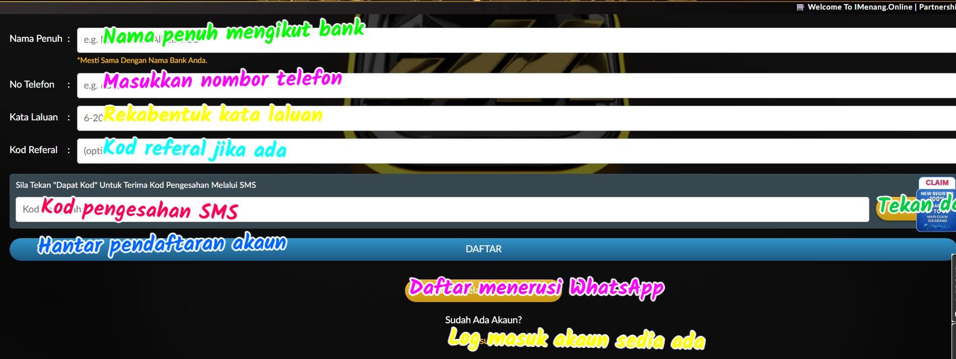 imenang sign up login screenshot 1