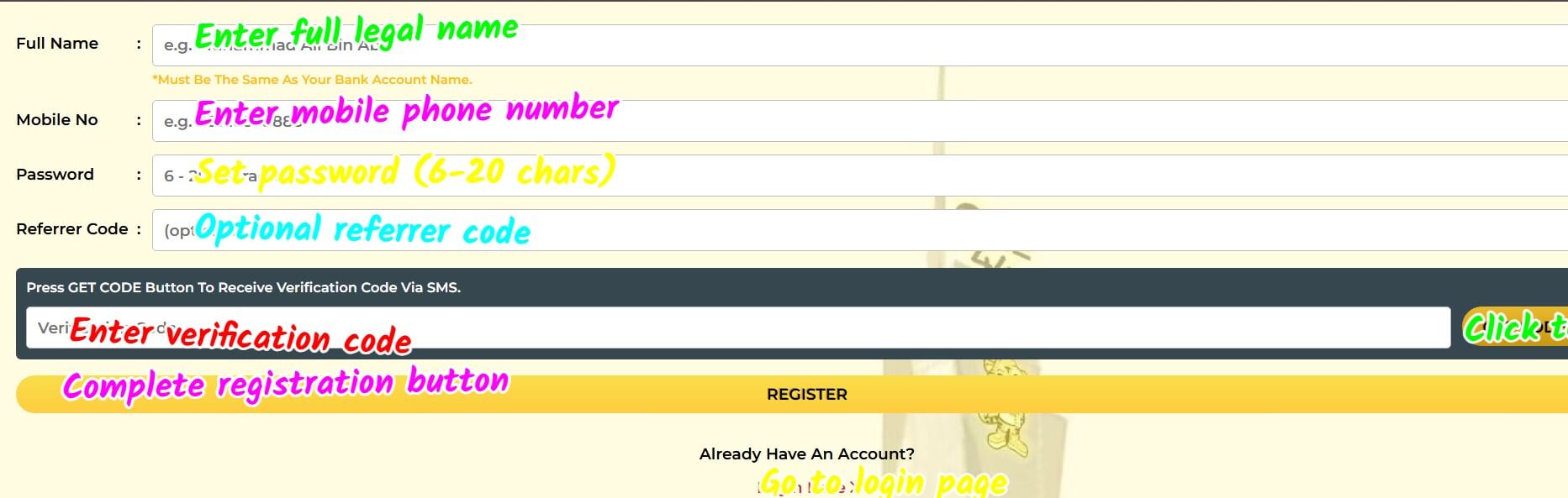 mae44 sign up login screenshot 1