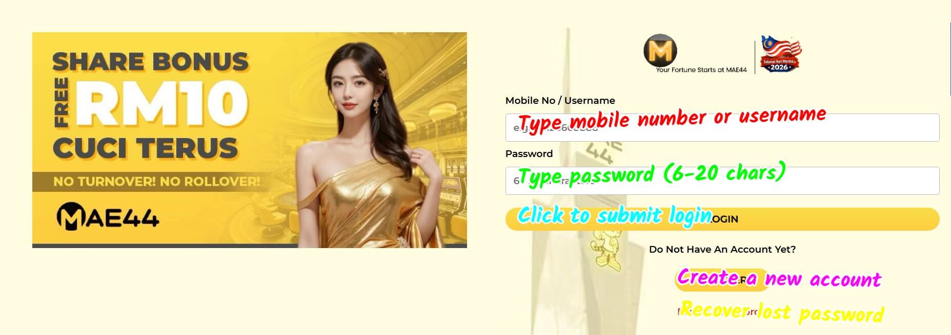 mae44 sign up login screenshot 2