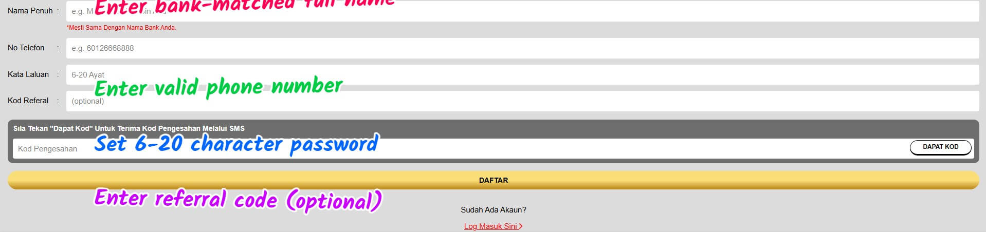 mamak24 sign up login screenshot 1
