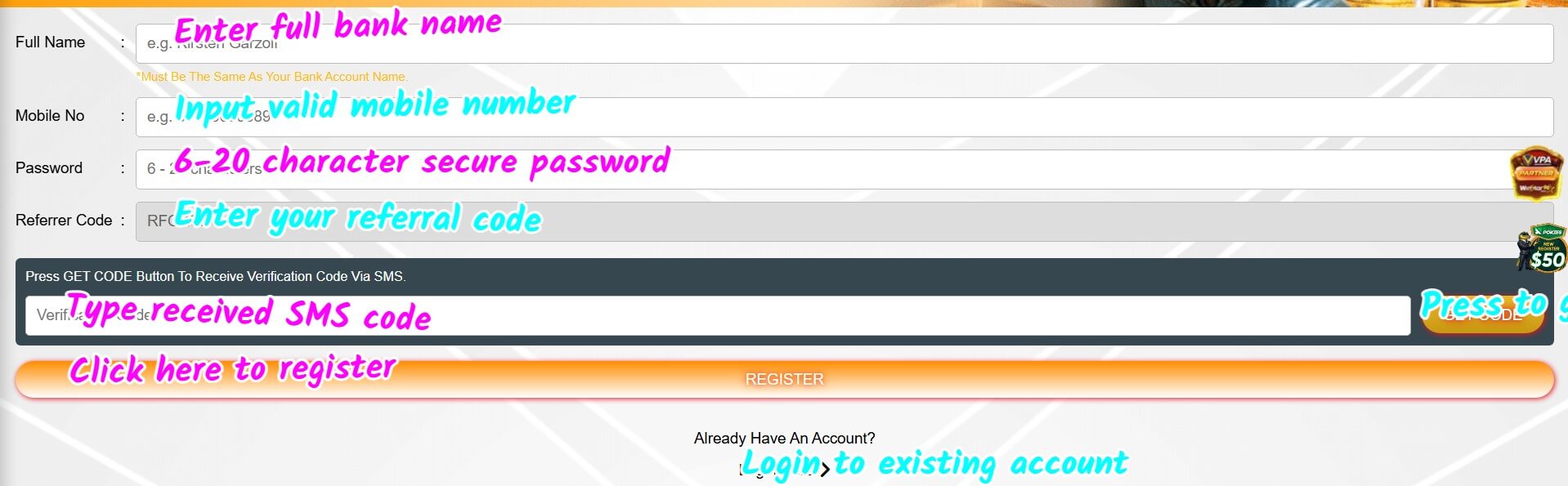 okwin33 sign up login screenshot 1