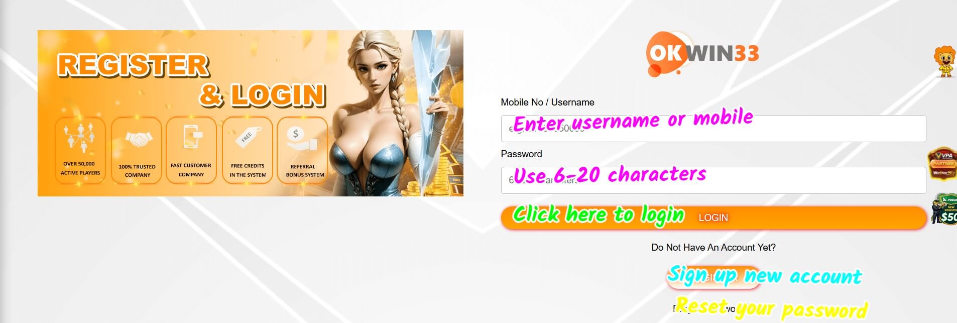 okwin33 sign up login screenshot 2