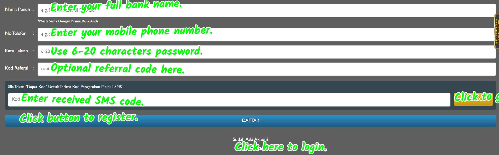 richman888 sign up login screenshot 1