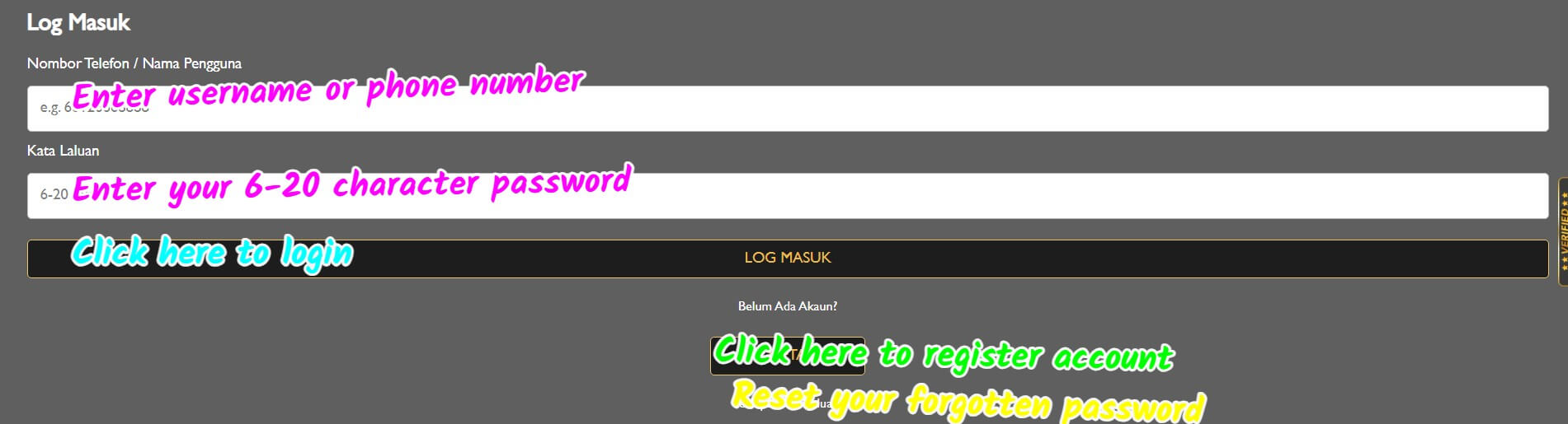 richman888 sign up login screenshot 2